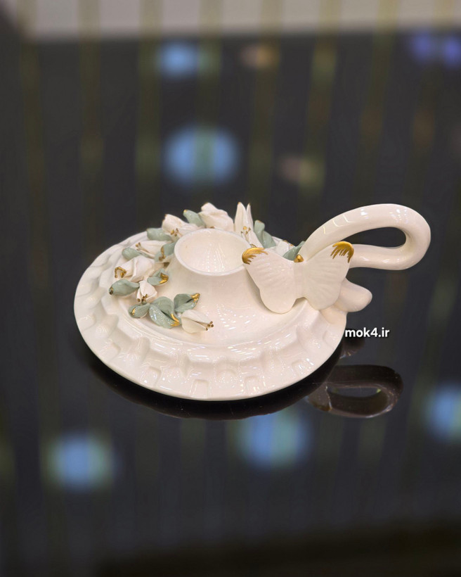 جاشمعی دسته دار چینی طرح گل و پروانه